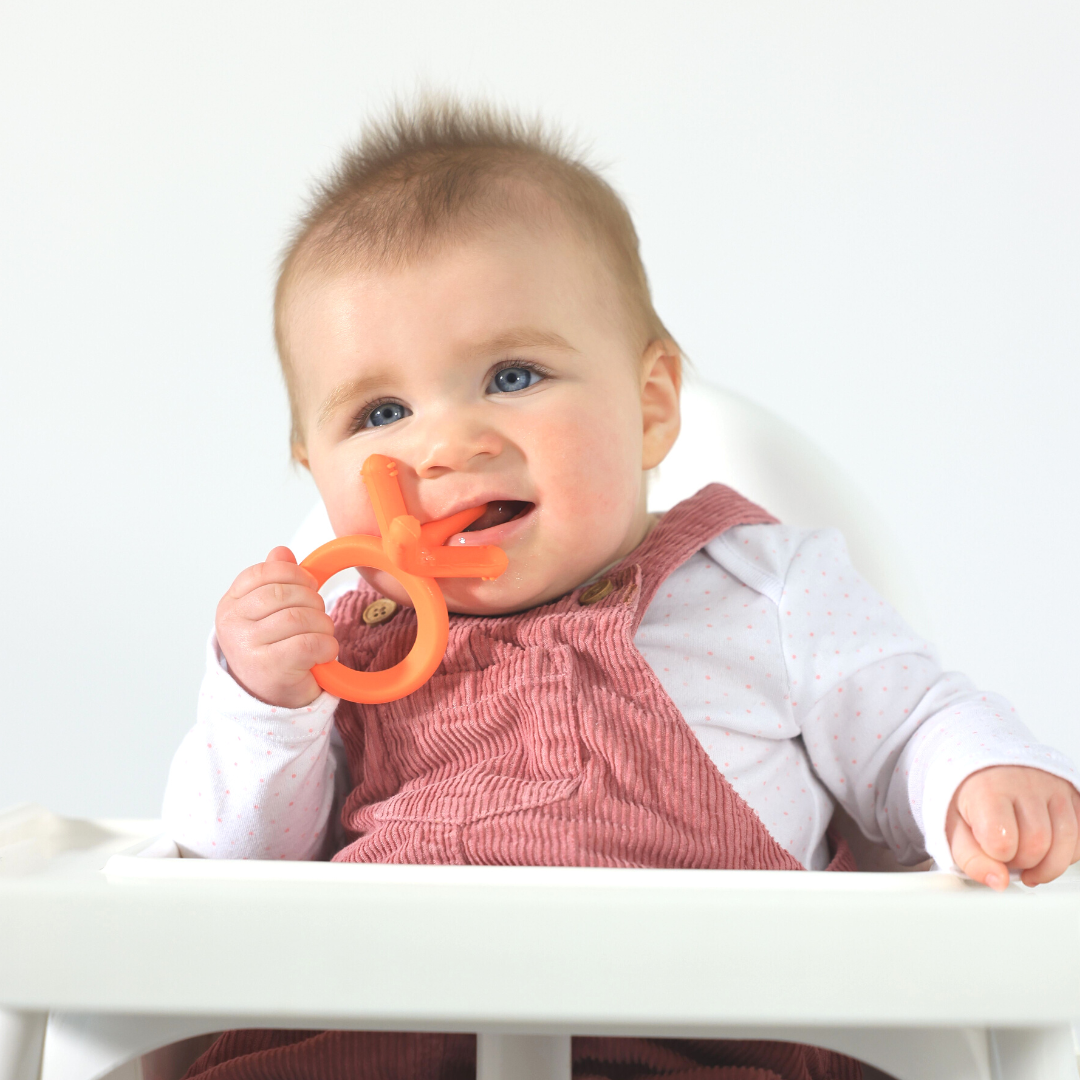 Quadropus, Orange teether toy, teething baby