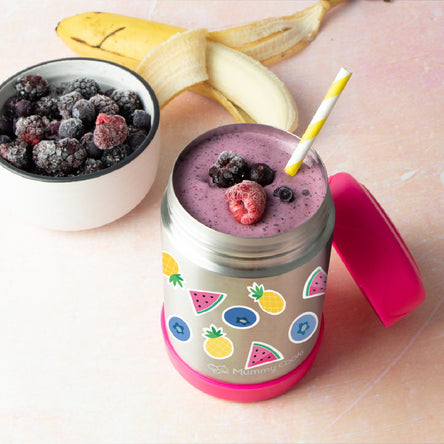 Mummy Cooks 450ml Pink Food Flasks - For an older school going child or adult - keeps food hot or cold for up to 12 hours