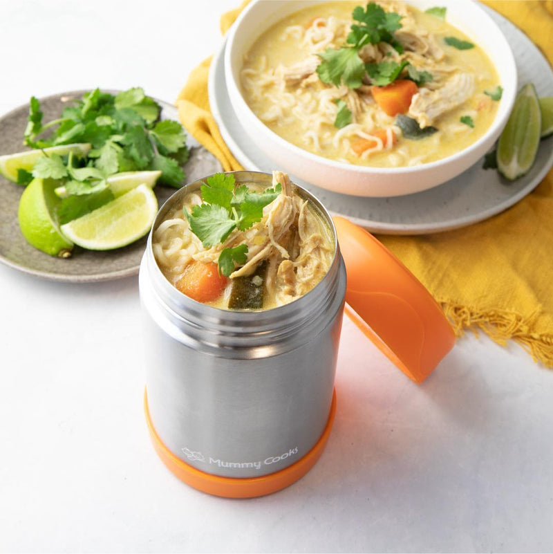 Mummy Cooks 450ml Orange Food Flasks - For an older school going child or adult - keeps food hot or cold for up to 12 hours