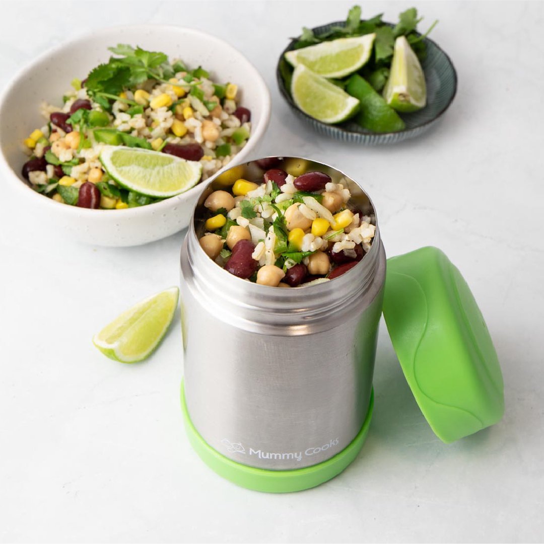 Mummy Cooks 450ml Green Food Flasks - For an older school going child or adult - keeps food hot or cold for up to 12 hours