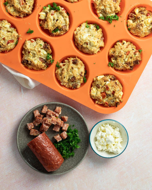 Spicy Salami, Red Pepper & Feta Muffins