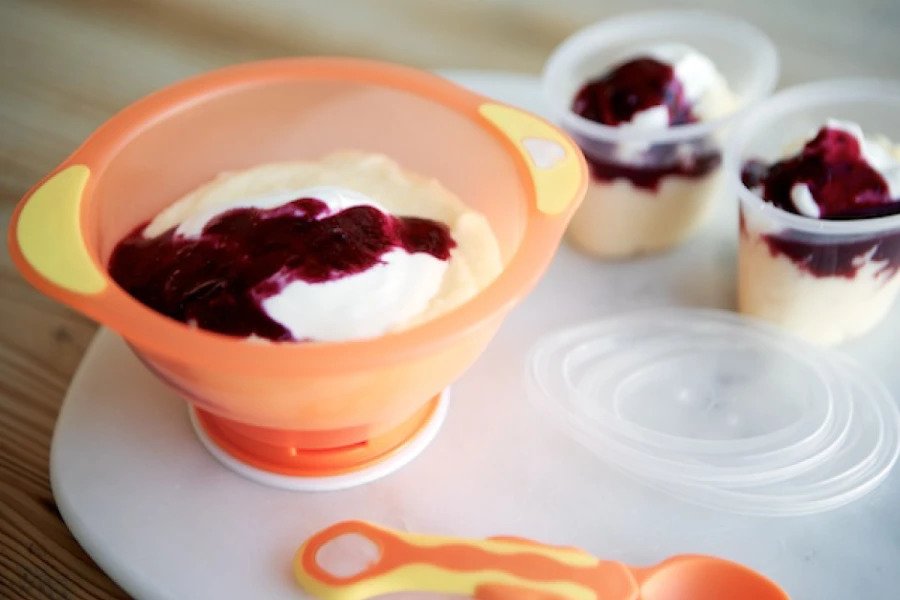 Polenta Pudding with Blueberry Sauce