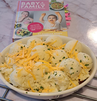 baby and family recipe, cheesy potato, family dish, baby friendly
